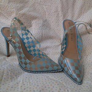 Gianni Bini Blue and Silver Checkered Heels